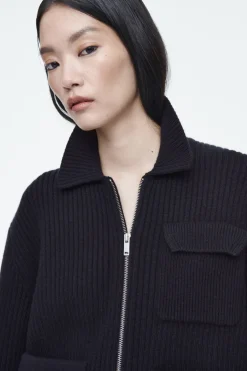 Outlet COS RIBBED MERINO WOOL UTILITY JACKET NAVY