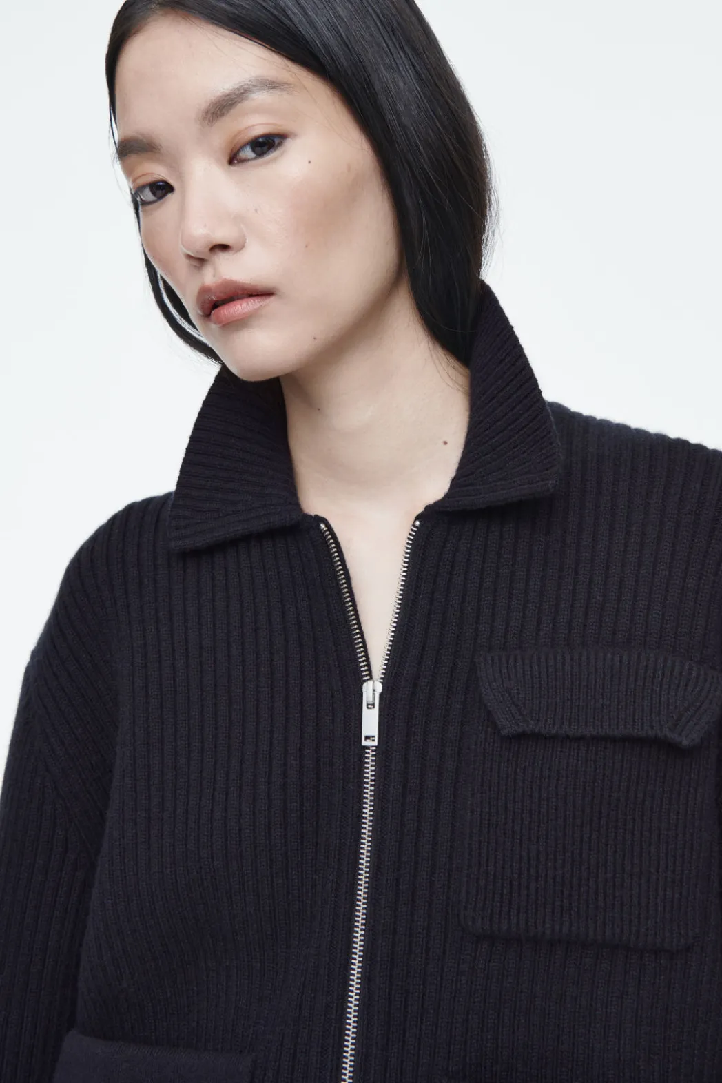Outlet COS RIBBED MERINO WOOL UTILITY JACKET NAVY