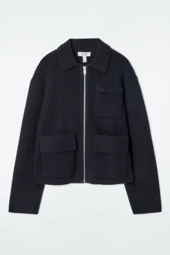 Outlet COS RIBBED MERINO WOOL UTILITY JACKET NAVY