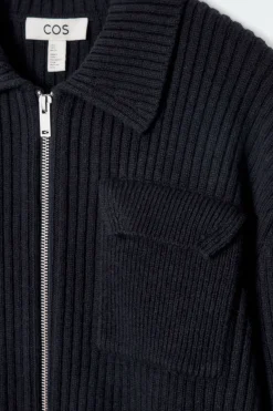 Outlet COS RIBBED MERINO WOOL UTILITY JACKET NAVY