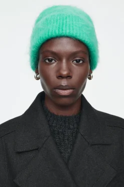 Discount COS RIBBED MOHAIR BEANIE BRIGHT GREEN