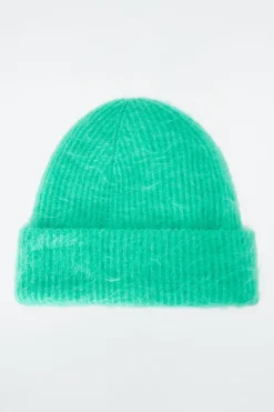 Discount COS RIBBED MOHAIR BEANIE BRIGHT GREEN