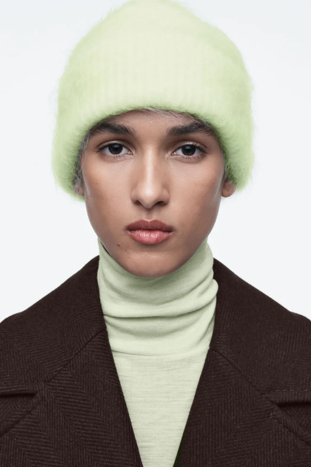 Sale COS RIBBED MOHAIR BEANIE LIGHT GREEN