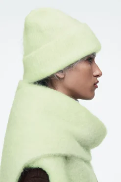 Sale COS RIBBED MOHAIR BEANIE LIGHT GREEN