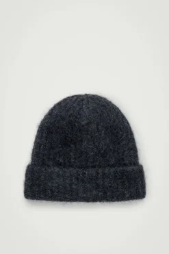 Sale COS RIBBED MOHAIR-BLEND BEANIE BLACK