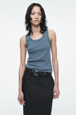 COS RIBBED TANK TOP STEEL BLUE