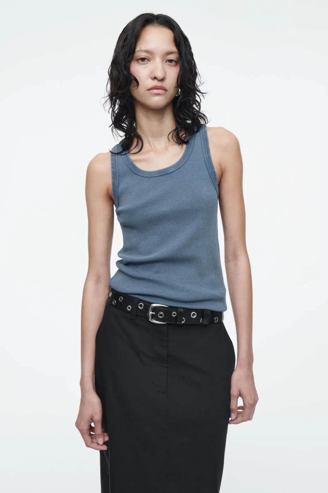 COS RIBBED TANK TOP STEEL BLUE