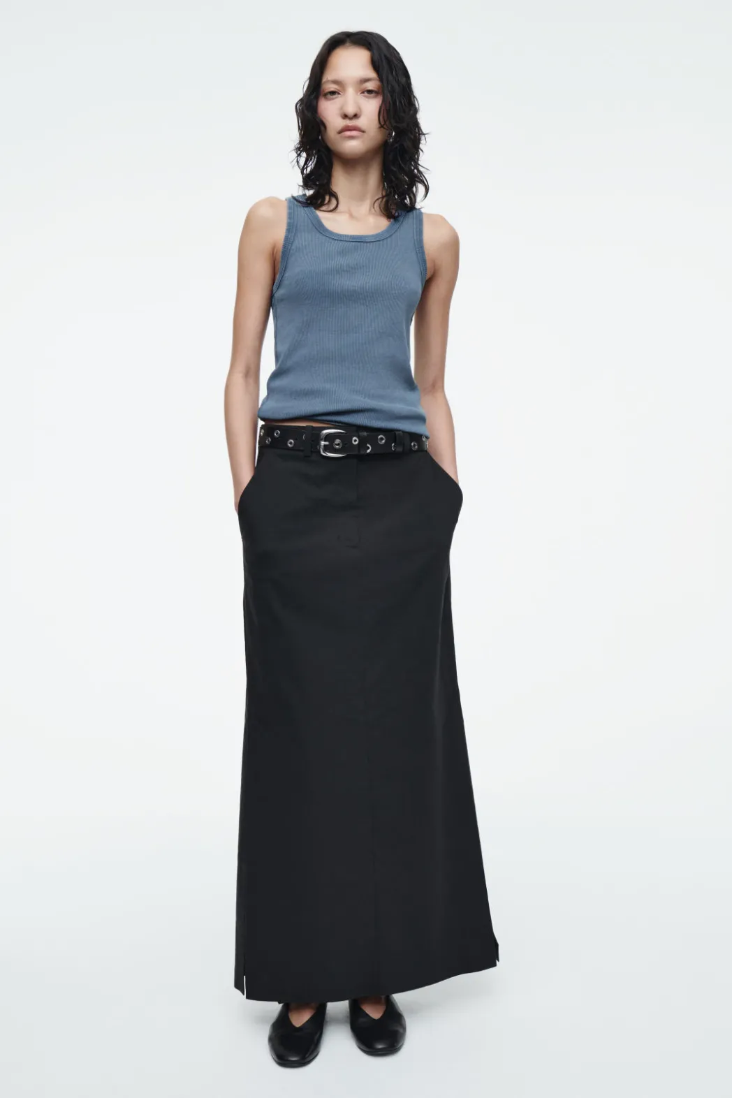 COS RIBBED TANK TOP STEEL BLUE