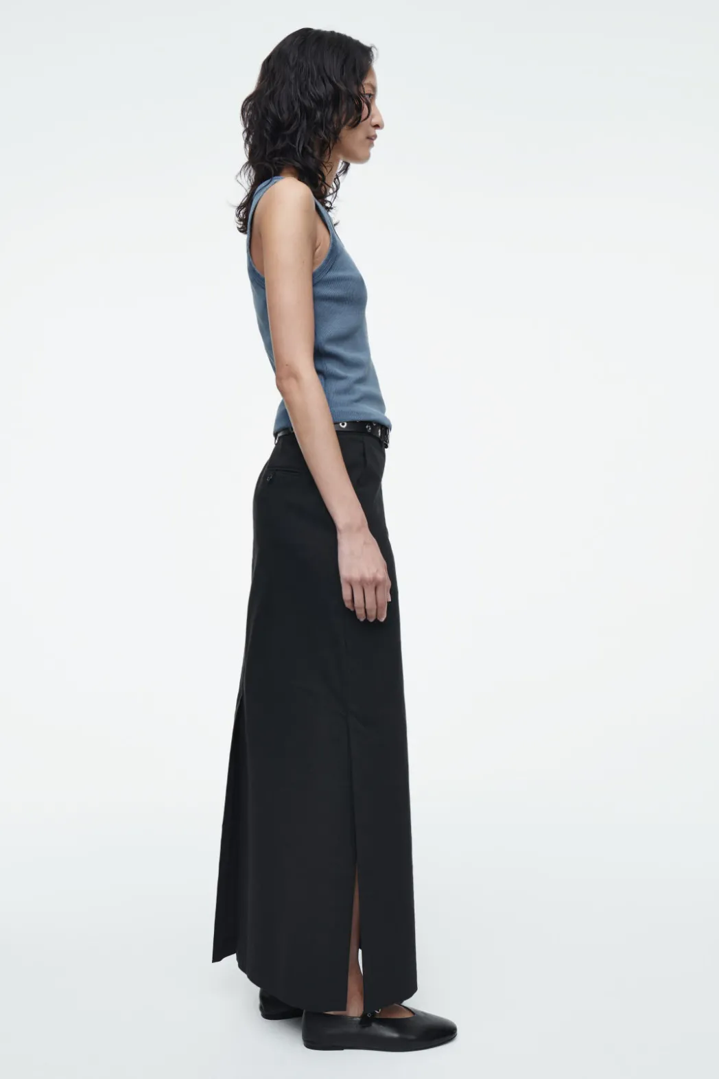 COS RIBBED TANK TOP STEEL BLUE