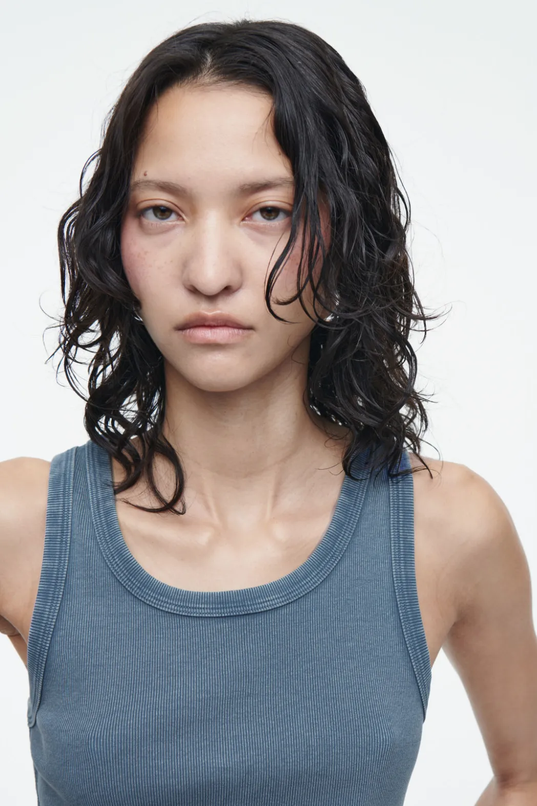 COS RIBBED TANK TOP STEEL BLUE