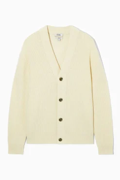 Outlet COS RIBBED WOOL AND CASHMERE CARDIGAN CREAM