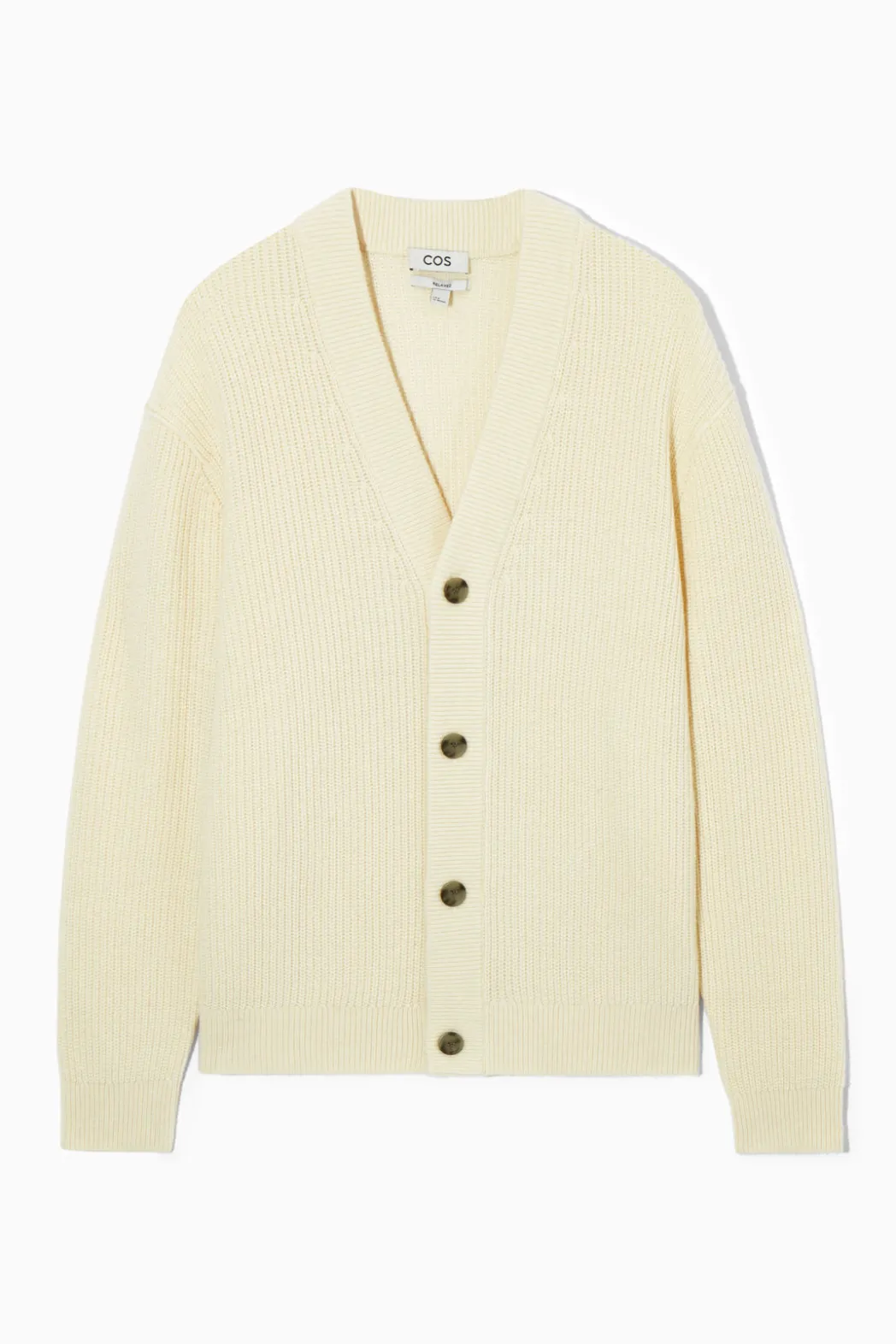 Outlet COS RIBBED WOOL AND CASHMERE CARDIGAN CREAM