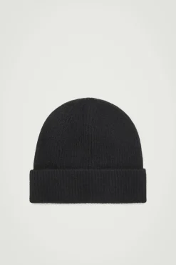 Sale COS RIBBED WOOL AND CASHMERE BEANIE Black
