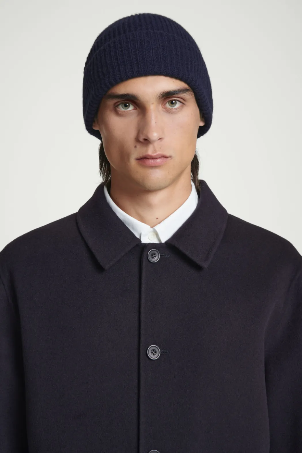Online COS RIBBED WOOL AND CASHMERE BEANIE NAVY