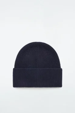 Online COS RIBBED WOOL AND CASHMERE BEANIE NAVY