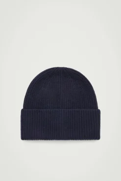Online COS RIBBED WOOL AND CASHMERE BEANIE NAVY