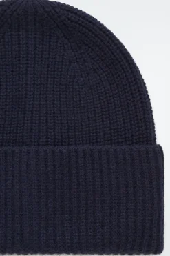 Online COS RIBBED WOOL AND CASHMERE BEANIE NAVY