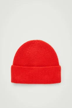 Clearance COS RIBBED WOOL AND CASHMERE BEANIE BRIGHT RED