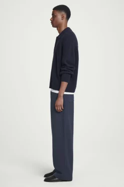 New COS RIBBED WOOL AND CASHMERE-BLEND POLO SHIRT NAVY