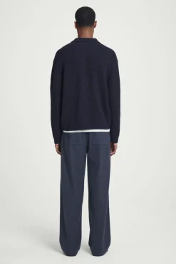 New COS RIBBED WOOL AND CASHMERE-BLEND POLO SHIRT NAVY