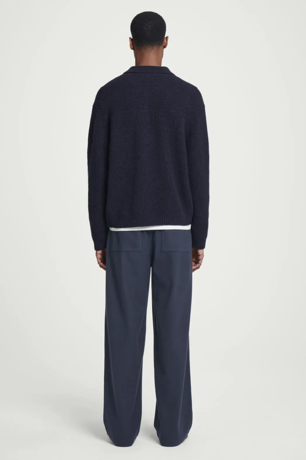 New COS RIBBED WOOL AND CASHMERE-BLEND POLO SHIRT NAVY