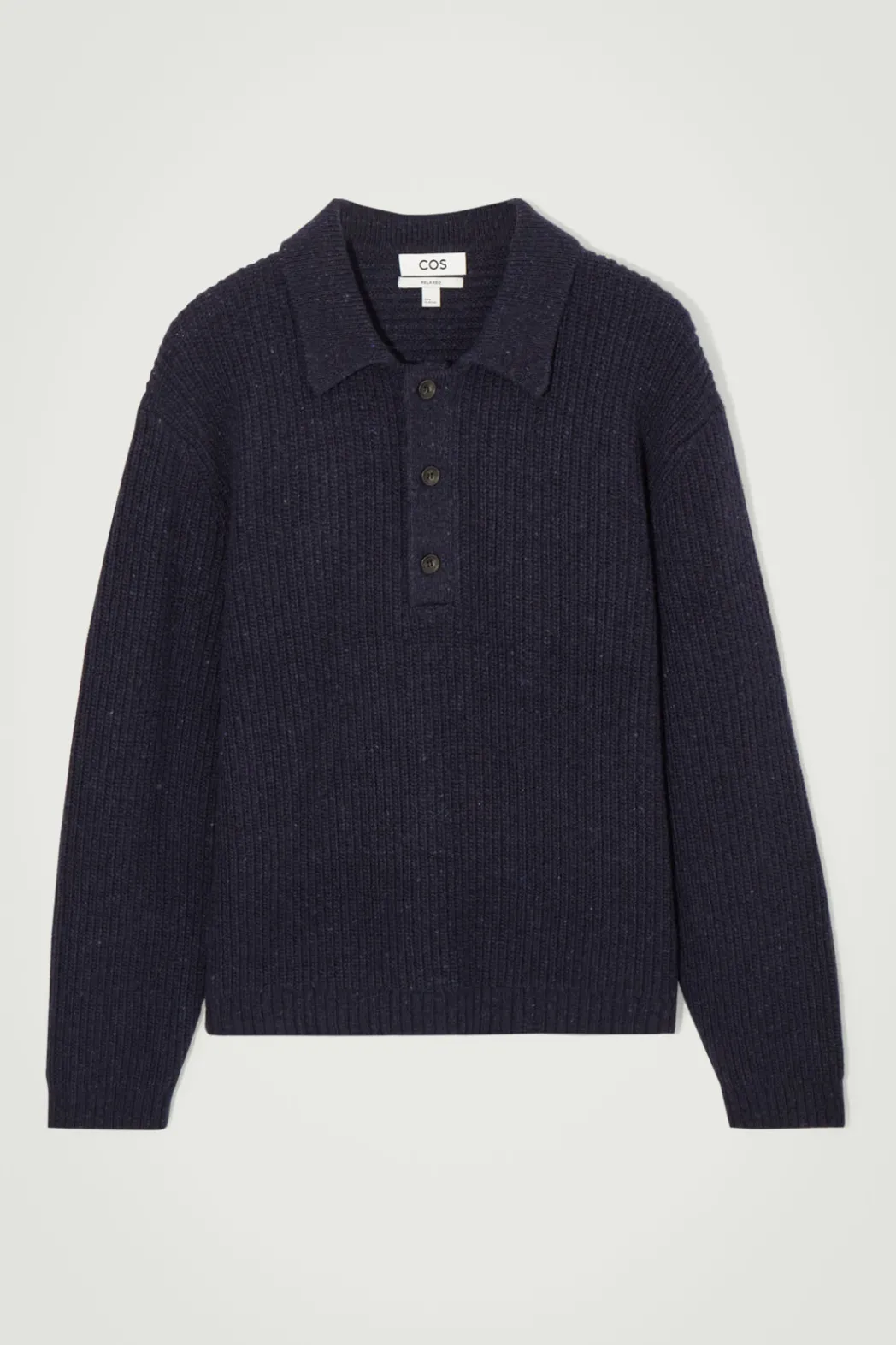 New COS RIBBED WOOL AND CASHMERE-BLEND POLO SHIRT NAVY