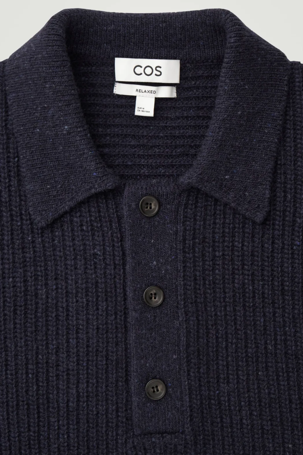 New COS RIBBED WOOL AND CASHMERE-BLEND POLO SHIRT NAVY