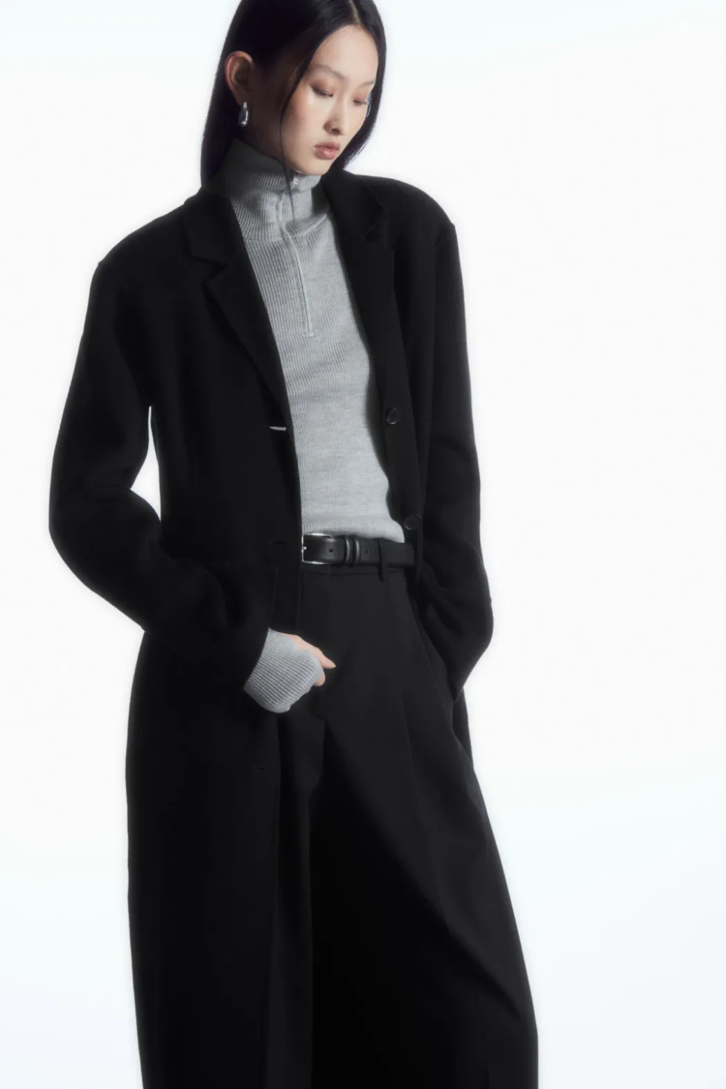 Sale COS RIBBED WOOL HALF-ZIP TOP LIGHT GRAY MÉLANGE