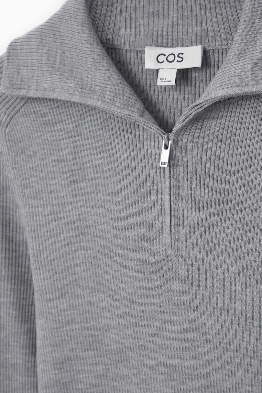 Sale COS RIBBED WOOL HALF-ZIP TOP LIGHT GRAY MÉLANGE