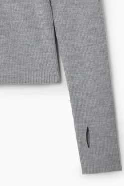 Sale COS RIBBED WOOL HALF-ZIP TOP LIGHT GRAY MÉLANGE