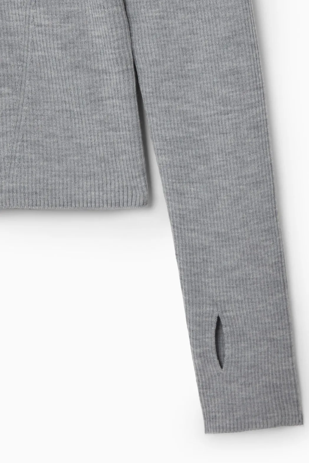 Sale COS RIBBED WOOL HALF-ZIP TOP LIGHT GRAY MÉLANGE