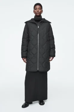 Clearance COS RIBBED-COLLAR QUILTED COAT BLACK