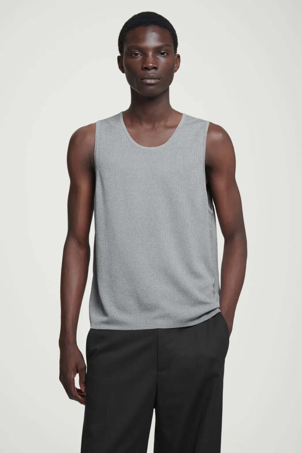 COS RIBBED-KNIT CREW-NECK TANK TOP GRAY MÉLANGE