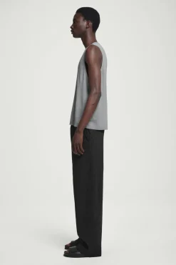 COS RIBBED-KNIT CREW-NECK TANK TOP GRAY MÉLANGE