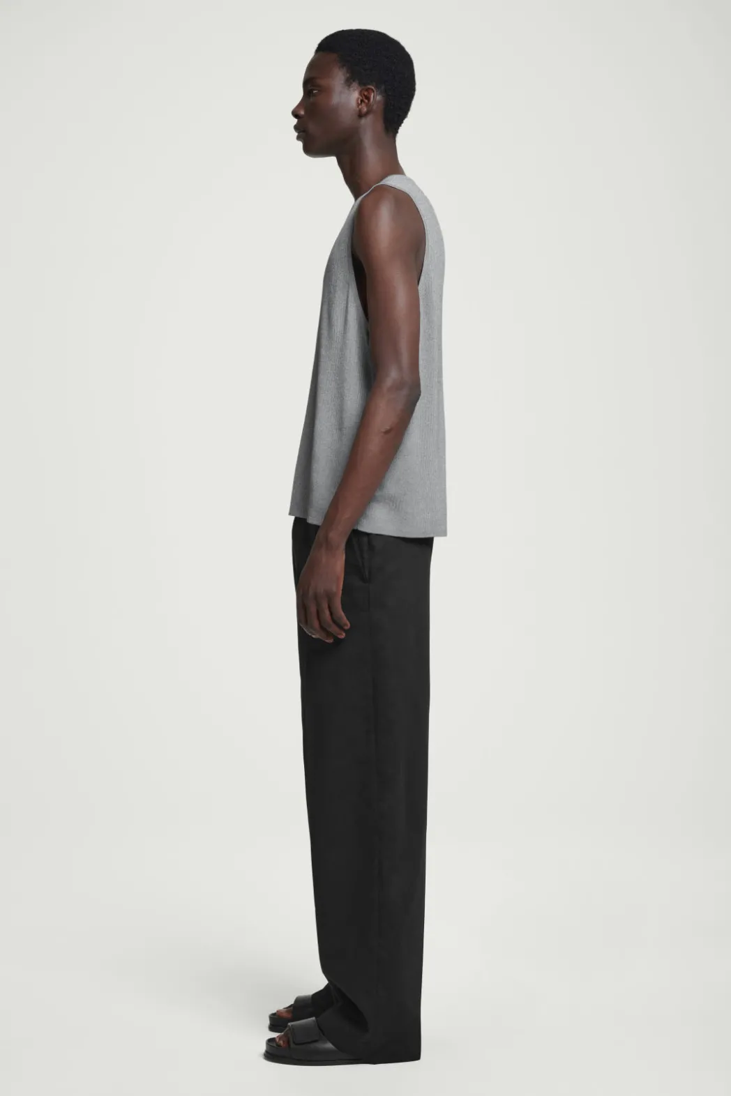 COS RIBBED-KNIT CREW-NECK TANK TOP GRAY MÉLANGE