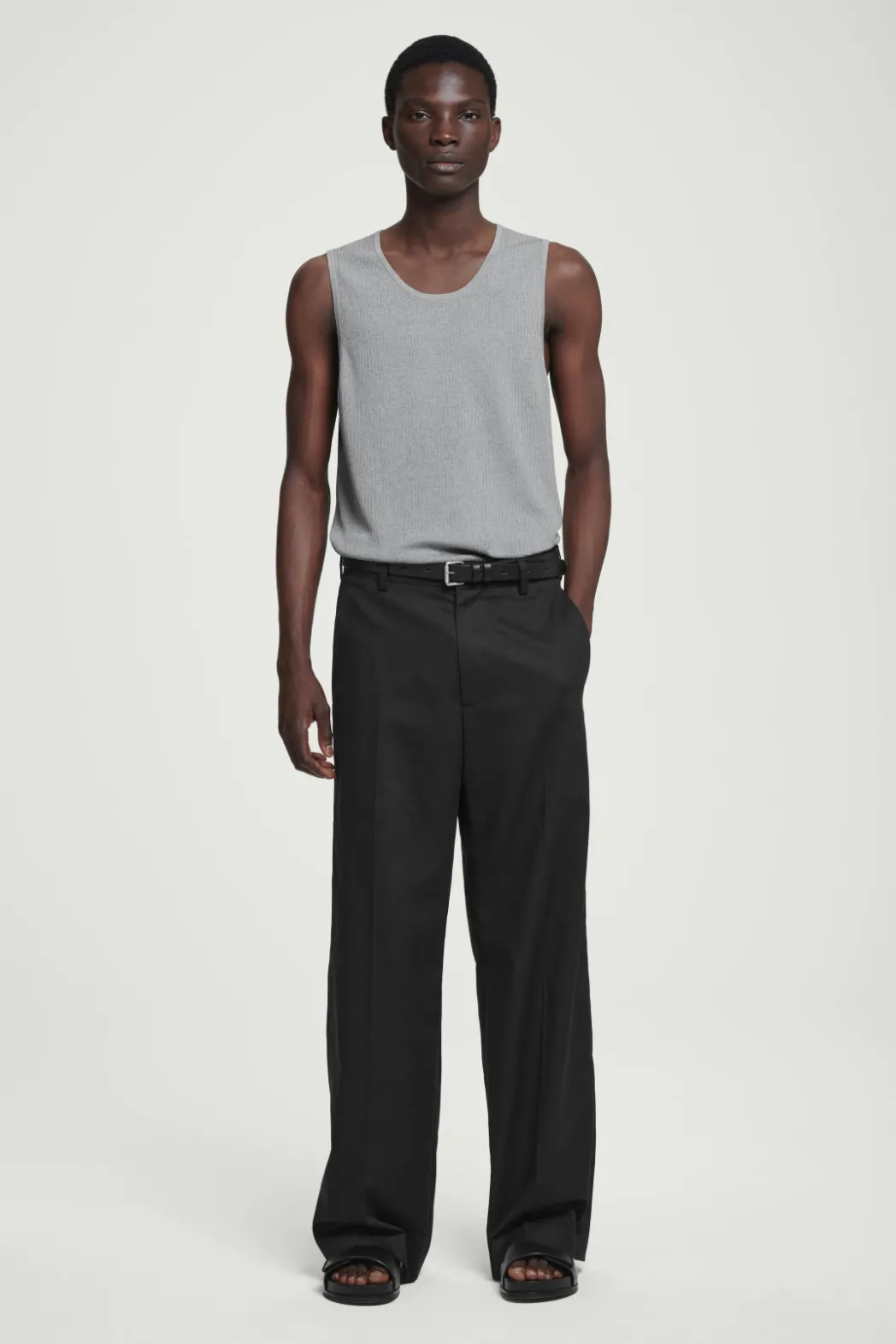 COS RIBBED-KNIT CREW-NECK TANK TOP GRAY MÉLANGE