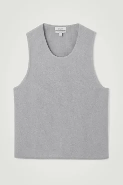 COS RIBBED-KNIT CREW-NECK TANK TOP GRAY MÉLANGE