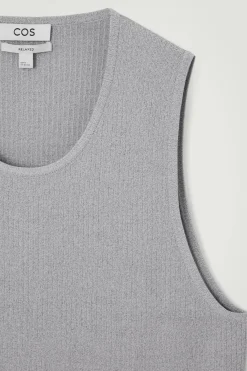 COS RIBBED-KNIT CREW-NECK TANK TOP GRAY MÉLANGE