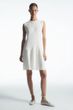 Sale COS RIBBED-KNIT DROPPED-WAIST MINI DRESS WHITE