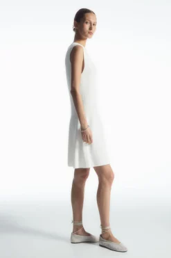 Sale COS RIBBED-KNIT DROPPED-WAIST MINI DRESS WHITE