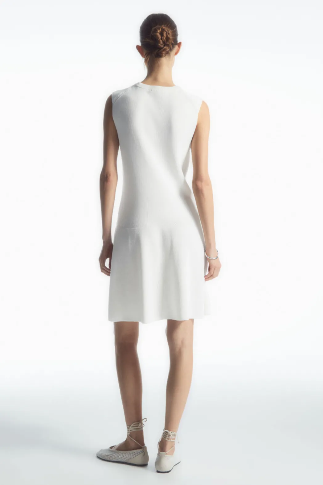 Sale COS RIBBED-KNIT DROPPED-WAIST MINI DRESS WHITE