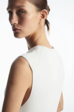 Sale COS RIBBED-KNIT DROPPED-WAIST MINI DRESS WHITE