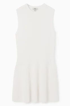 Sale COS RIBBED-KNIT DROPPED-WAIST MINI DRESS WHITE