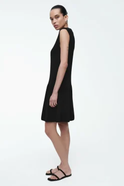 Discount COS RIBBED-KNIT DROPPED-WAIST MINI DRESS BLACK