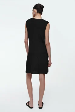Discount COS RIBBED-KNIT DROPPED-WAIST MINI DRESS BLACK