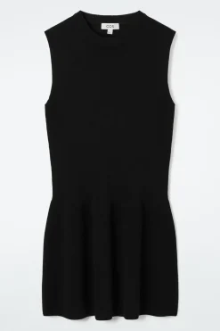 Discount COS RIBBED-KNIT DROPPED-WAIST MINI DRESS BLACK