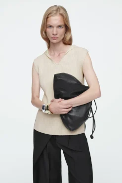 COS RIBBED-KNIT HOODED TANK TOP OFF-WHITE