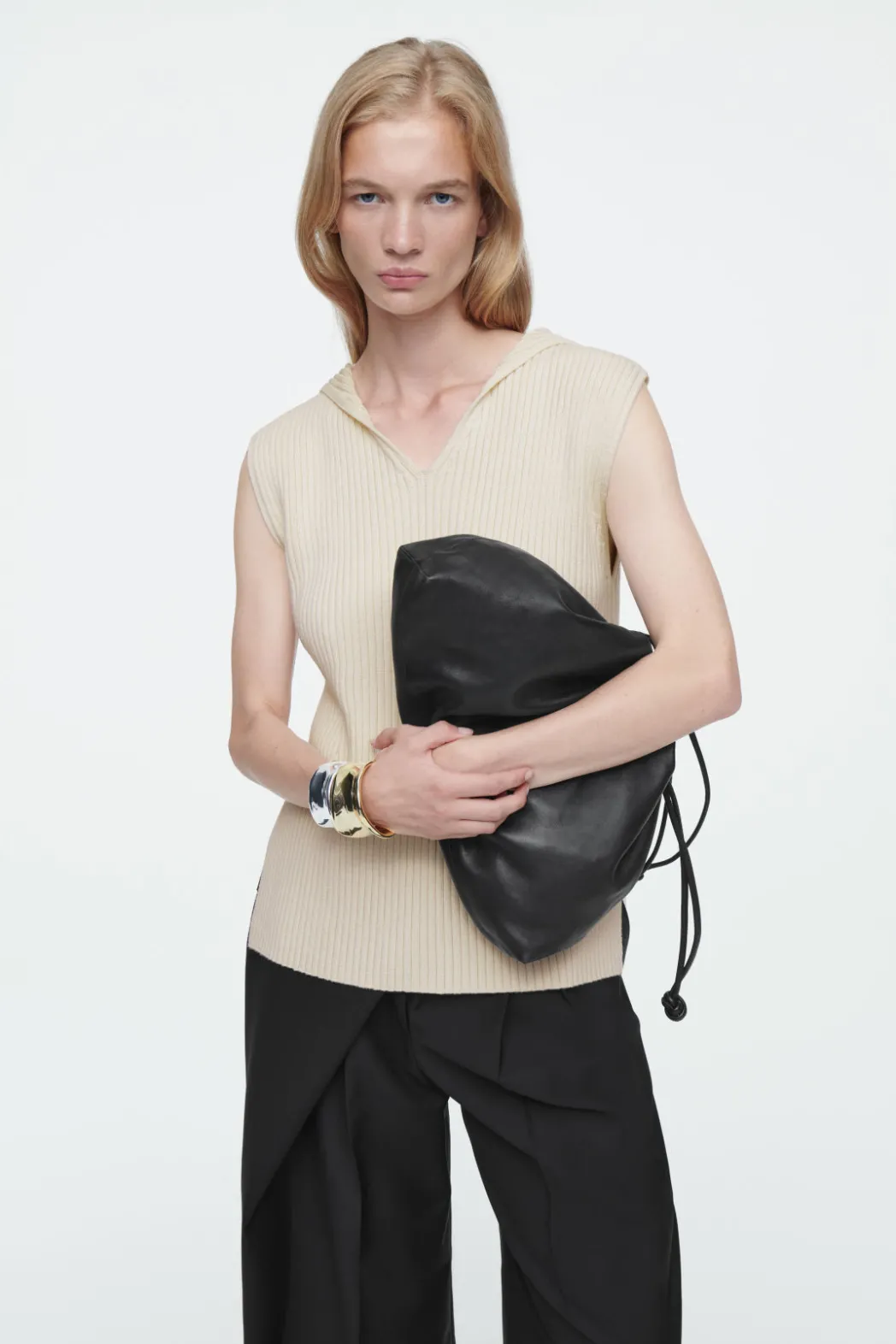 COS RIBBED-KNIT HOODED TANK TOP OFF-WHITE