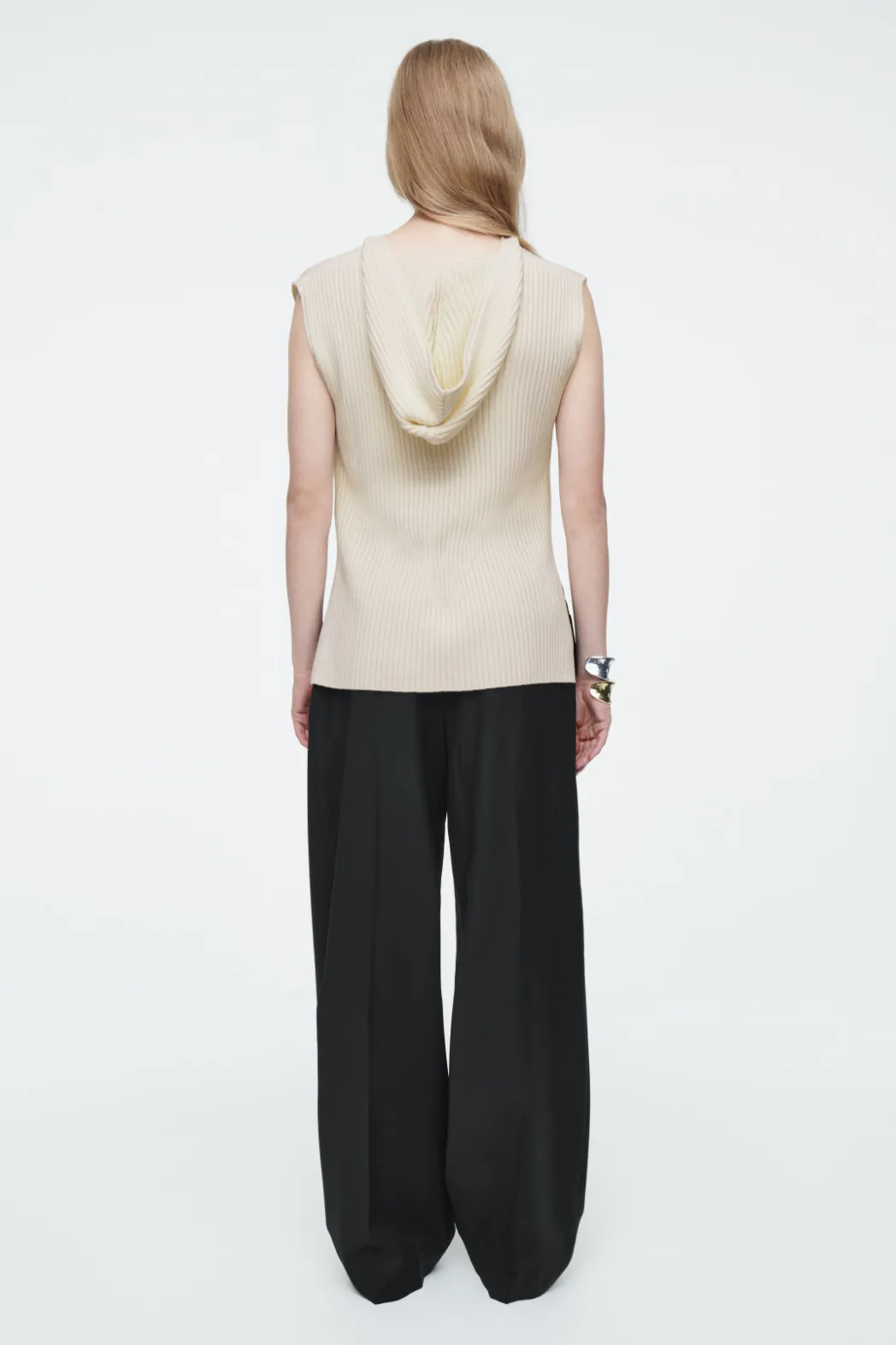 COS RIBBED-KNIT HOODED TANK TOP OFF-WHITE