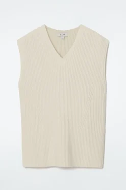 COS RIBBED-KNIT HOODED TANK TOP OFF-WHITE